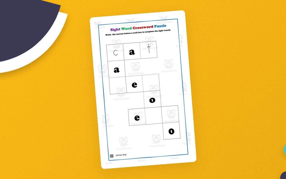 An educational teaching resource from KD's Kids School Shop entitled Sight Word Cross Word Puzzle downloadable at Teach Simple.