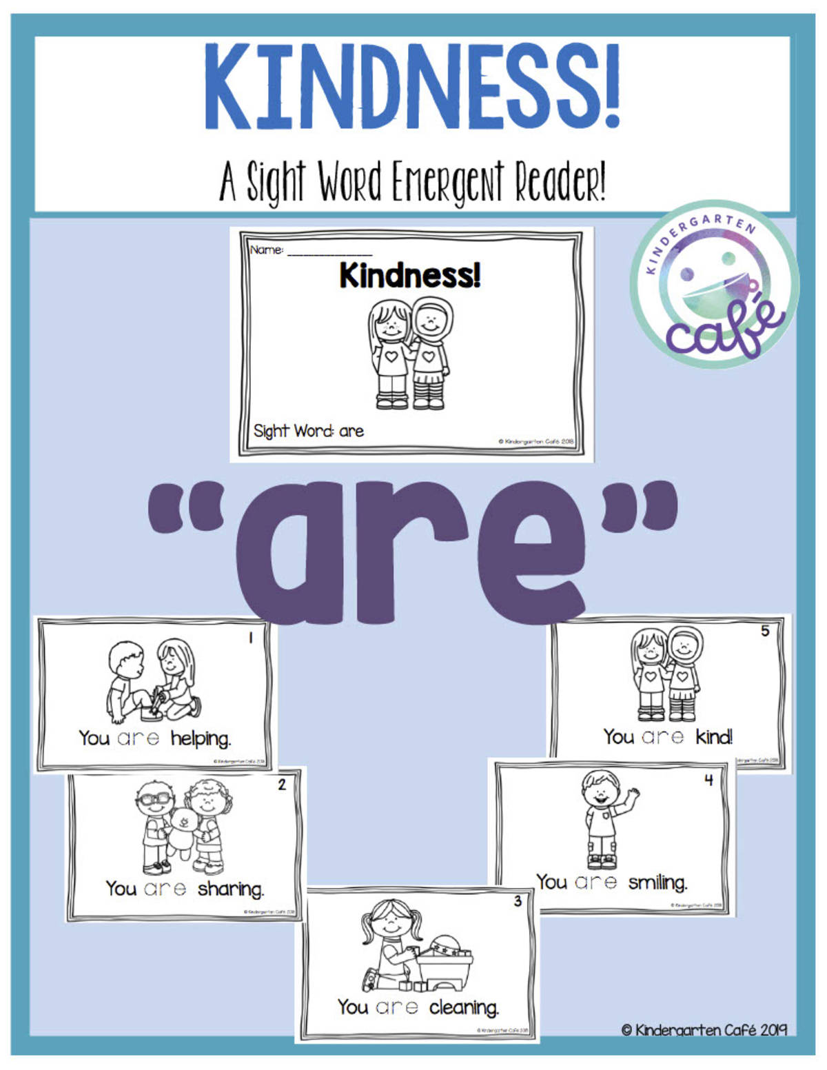 An educational teaching resource from Kindergarten Cafe entitled Sight Word Emergent Reader: Kindness Printable Booklet | "are" sight word downloadable at Teach Simple.