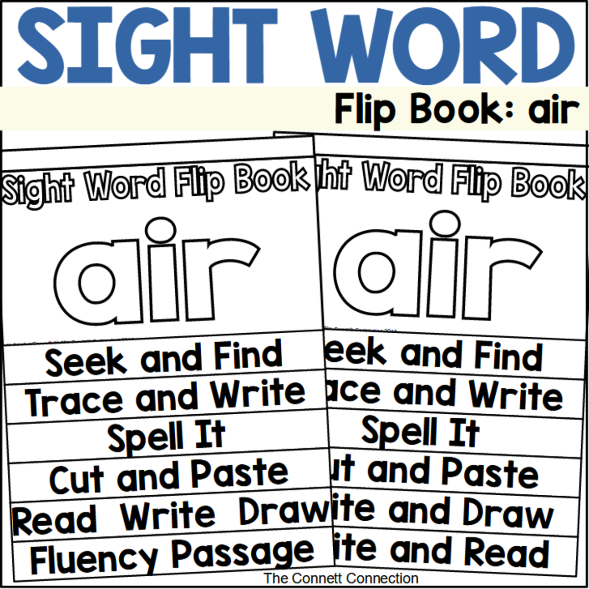 An educational teaching resource from The Connett Connection entitled Sight Word Flip Book: air downloadable at Teach Simple.