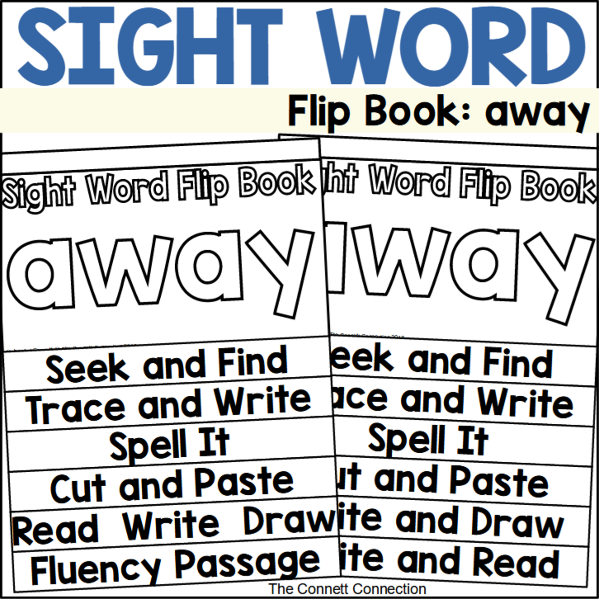 An educational teaching resource from The Connett Connection entitled Sight Word Flip Book: away downloadable at Teach Simple.