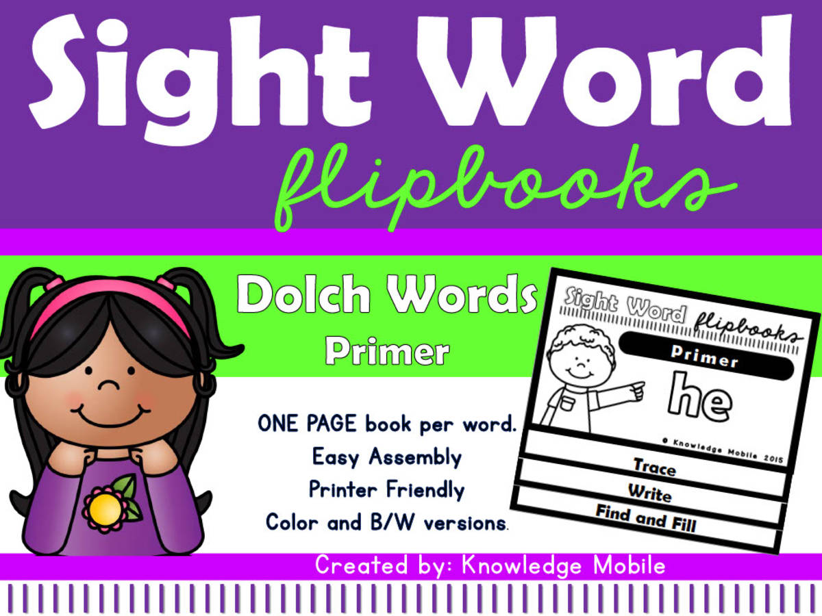 An educational teaching resource from Knowledge Mobile entitled Sight Word Flip Book - Dolch Words - Primer downloadable at Teach Simple.