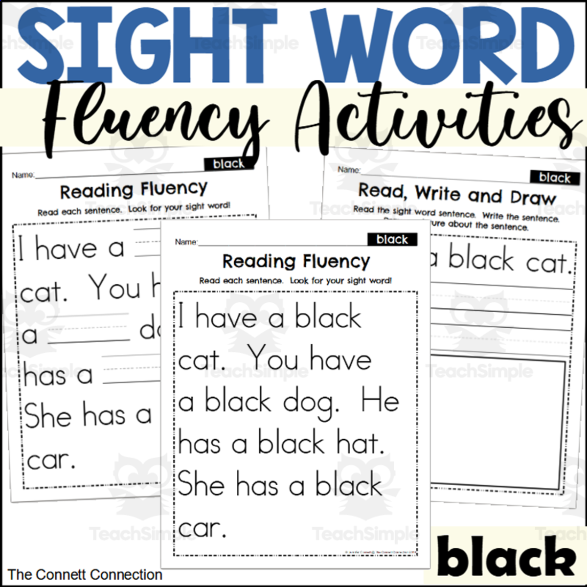 An educational teaching resource from The Connett Connection entitled Sight Word Fluency Packet - black downloadable at Teach Simple.