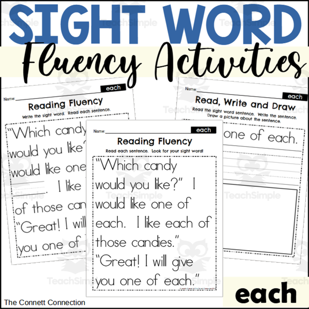 An educational teaching resource from The Connett Connection entitled Sight Word Fluency Packet - each downloadable at Teach Simple.