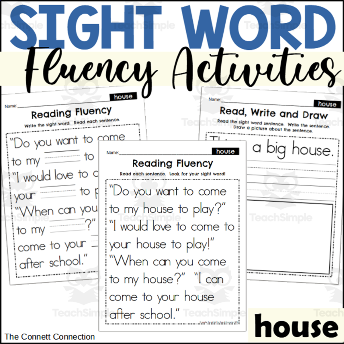 An educational teaching resource from The Connett Connection entitled Sight Word Fluency Packet - house downloadable at Teach Simple.