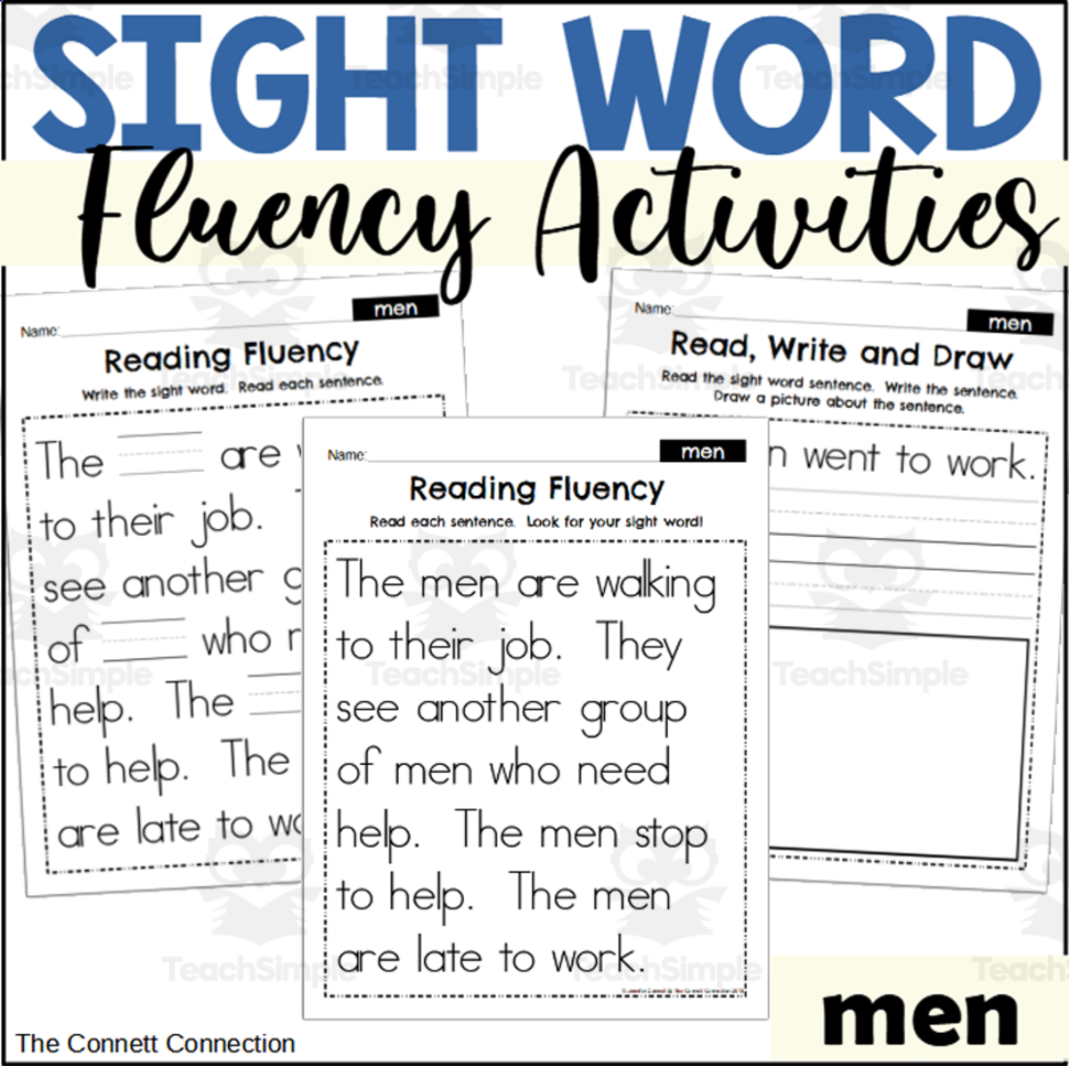 An educational teaching resource from The Connett Connection entitled Sight Word Fluency Packet - men downloadable at Teach Simple.