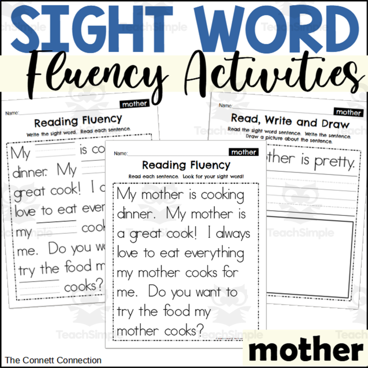 An educational teaching resource from The Connett Connection entitled Sight Word Fluency Packet - mother downloadable at Teach Simple.