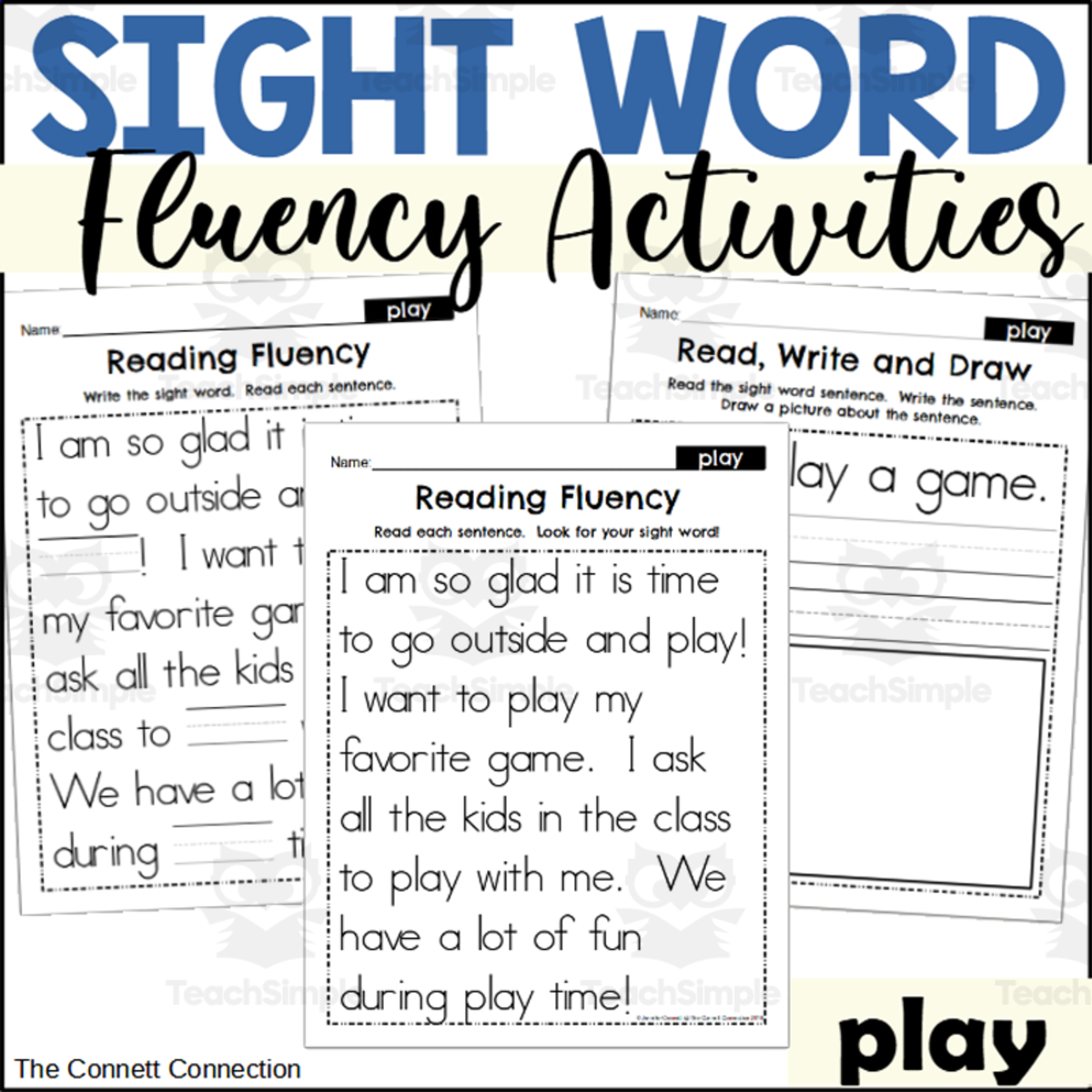 An educational teaching resource from The Connett Connection entitled Sight Word Fluency Packet - play downloadable at Teach Simple.