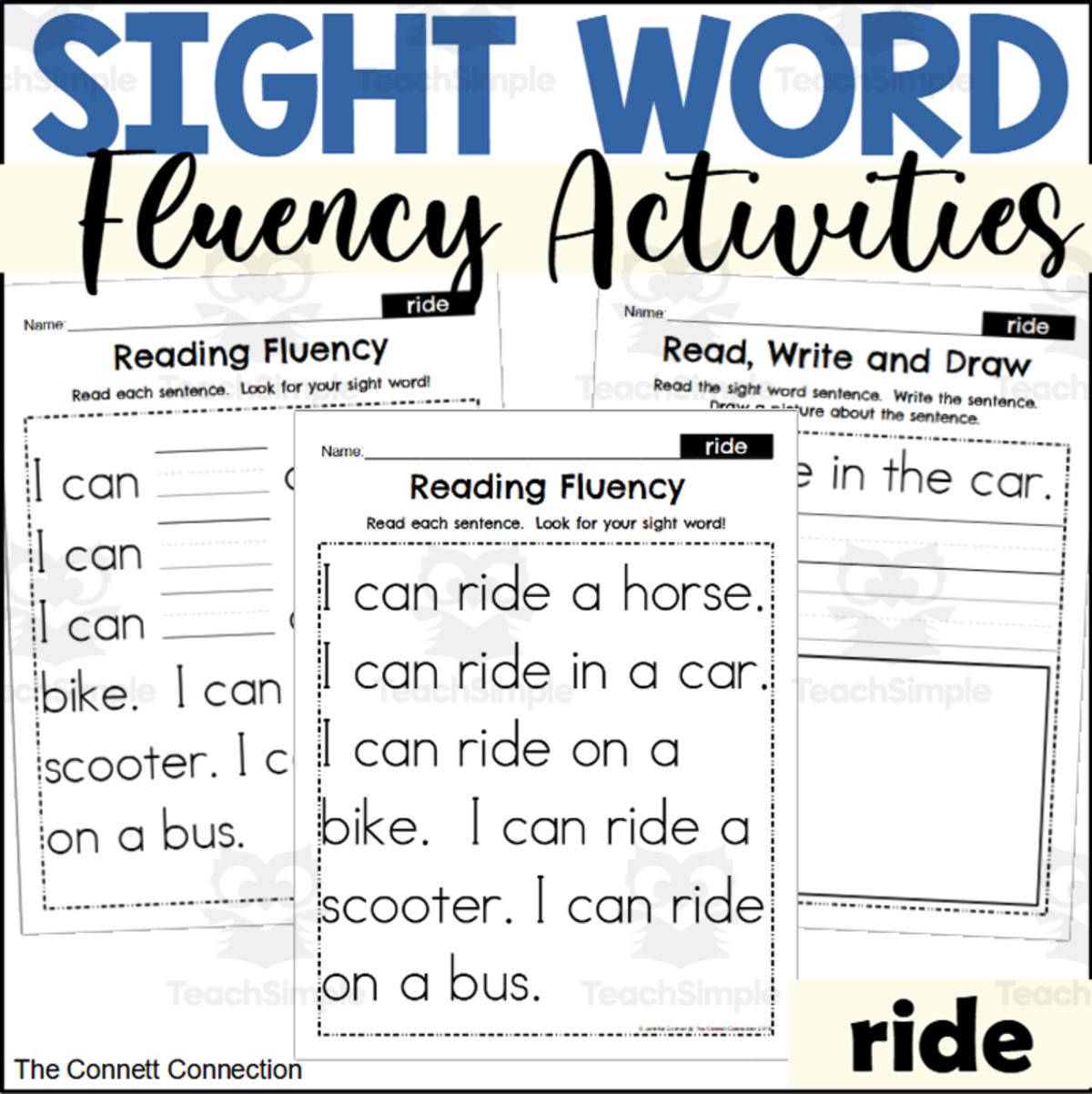 An educational teaching resource from The Connett Connection entitled Sight Word Fluency Packet - ride downloadable at Teach Simple.
