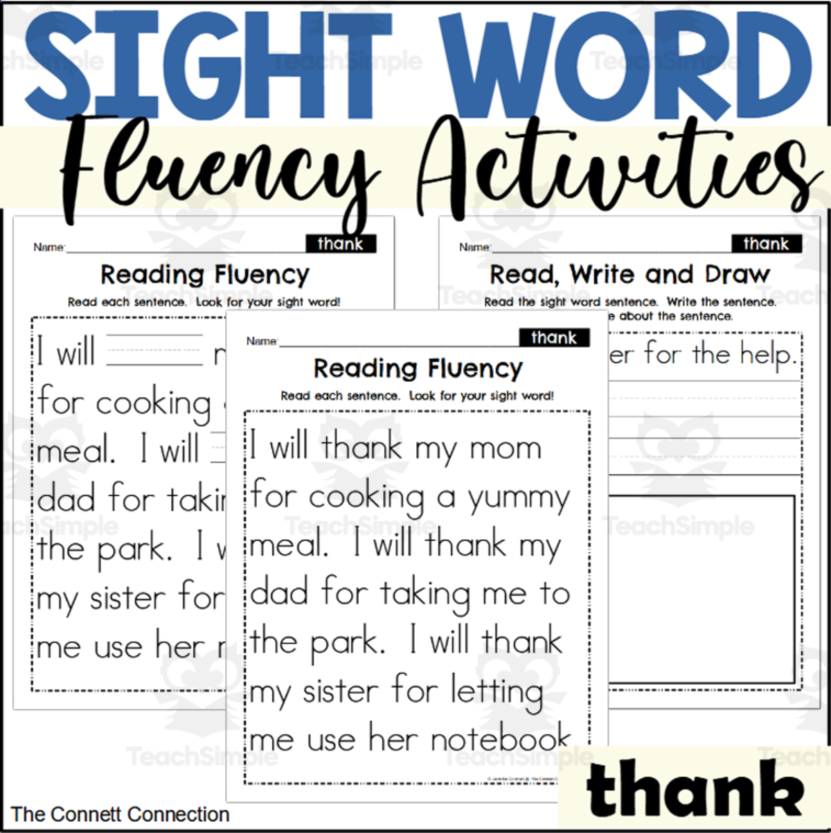 An educational teaching resource from The Connett Connection entitled Sight Word Fluency Packet - thank downloadable at Teach Simple.