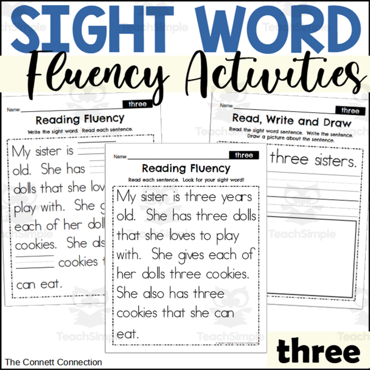 An educational teaching resource from The Connett Connection entitled Sight Word Fluency Packet - three downloadable at Teach Simple.
