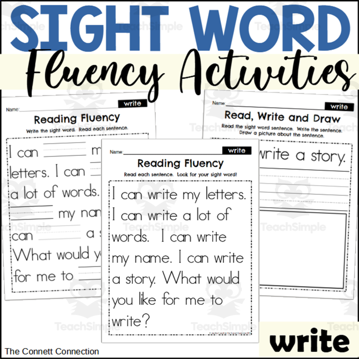 An educational teaching resource from The Connett Connection entitled Sight Word Fluency Packet - write downloadable at Teach Simple.