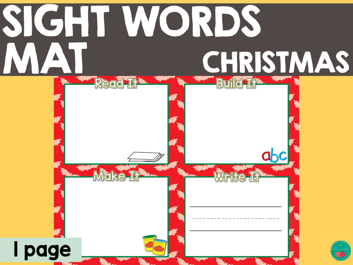 An educational teaching resource from Cherry Workshop entitled Sight Word Mat - Christmas downloadable at Teach Simple.