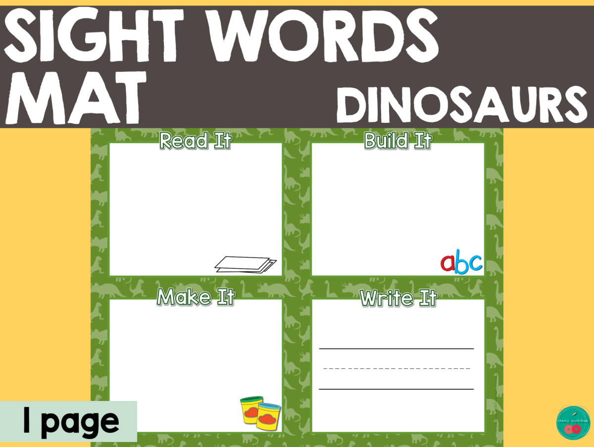 An educational teaching resource from Cherry Workshop entitled Sight Word Mat - Dinosaurs downloadable at Teach Simple.