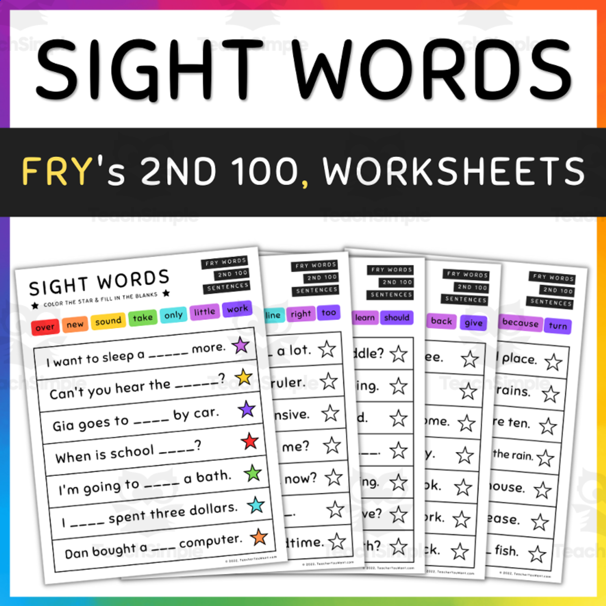 An educational teaching resource from TeacherYouWant entitled Sight Word Sentences, Fill in the Blanks, Fry's 2nd 100 - SET 7 downloadable at Teach Simple.