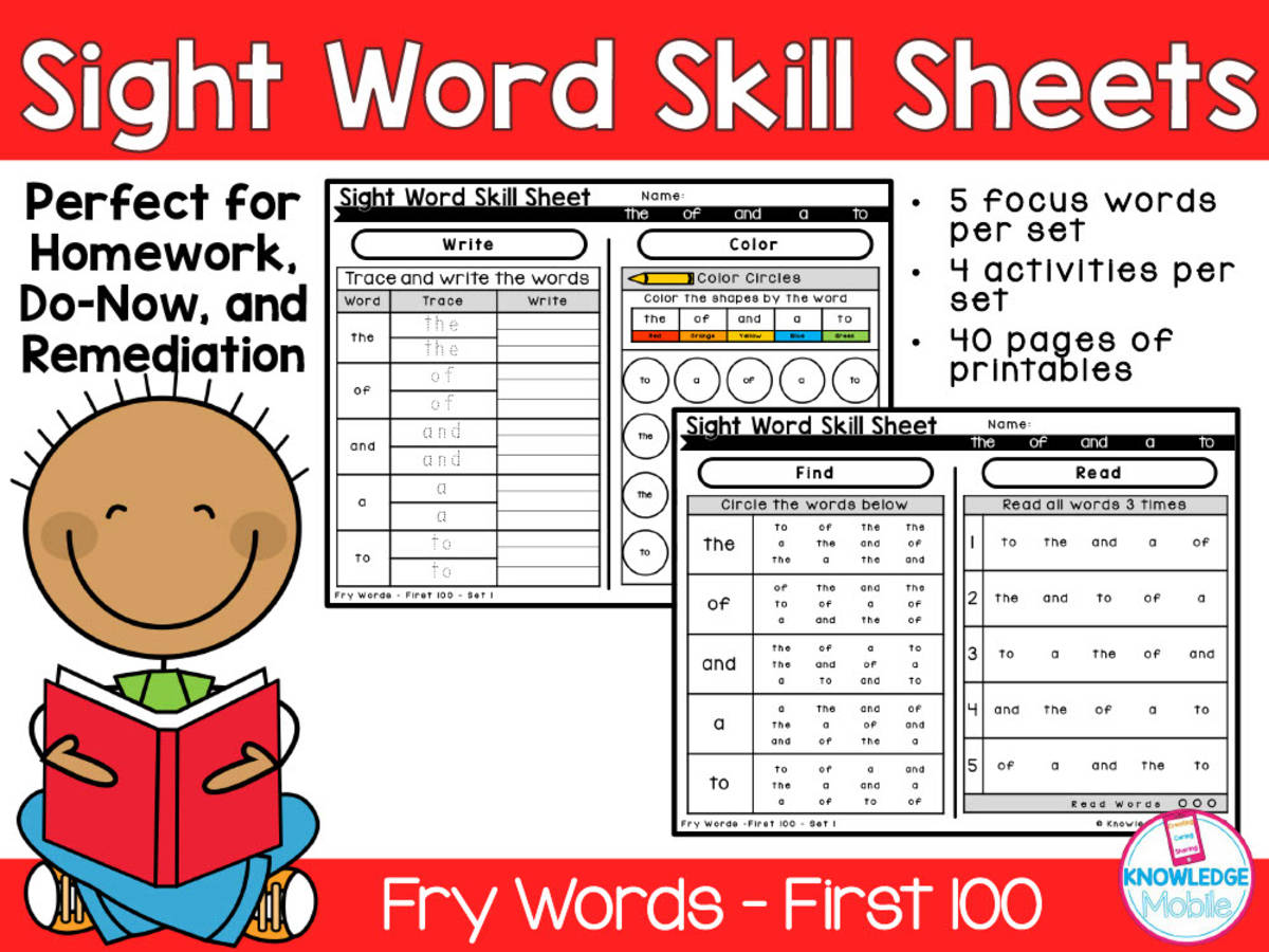 An educational teaching resource from Knowledge Mobile entitled Sight Word Skill Sheets - Fry Words - First 100 downloadable at Teach Simple.