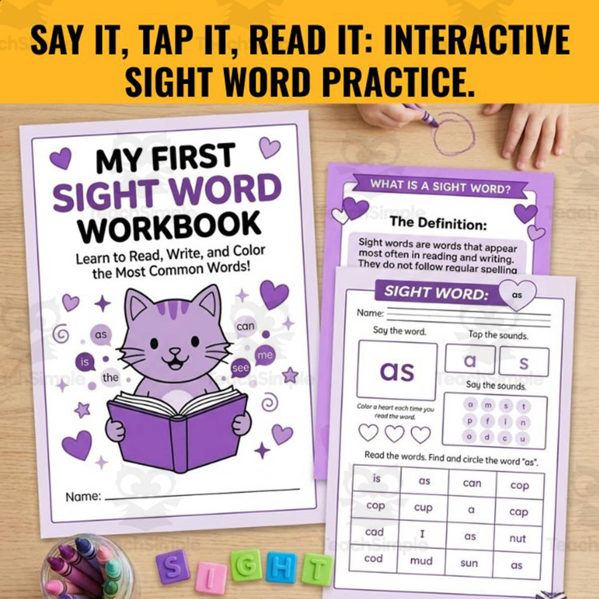 An educational teaching resource from Kids Activity Lab entitled Sight Word Worksheets Kindergarten Read Trace Write No Prep downloadable at Teach Simple.