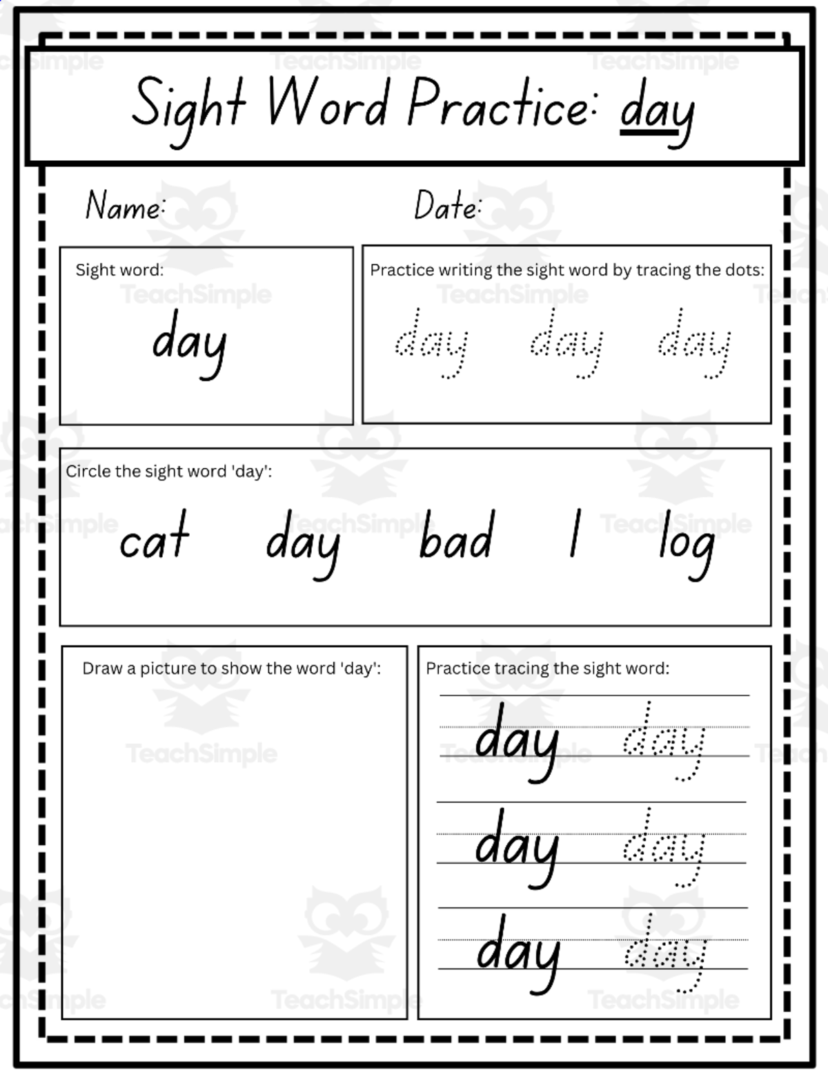 An educational teaching resource from Marybelle Music and More entitled Sight Word Worksheets downloadable at Teach Simple.