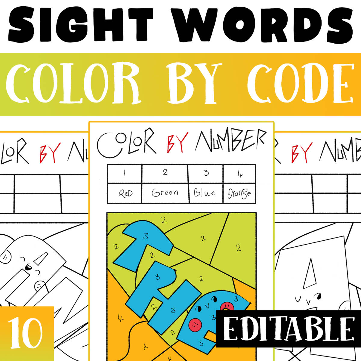 An educational teaching resource from Lapiiin Art Activities entitled Sight Words Editable Color By Code Worksheet Activity For Morning Work downloadable at Teach Simple.