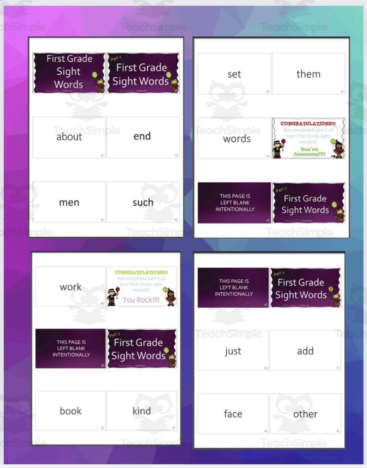 An educational teaching resource from FlairSquare Educational Resources entitled Sight Words: First Grade downloadable at Teach Simple.