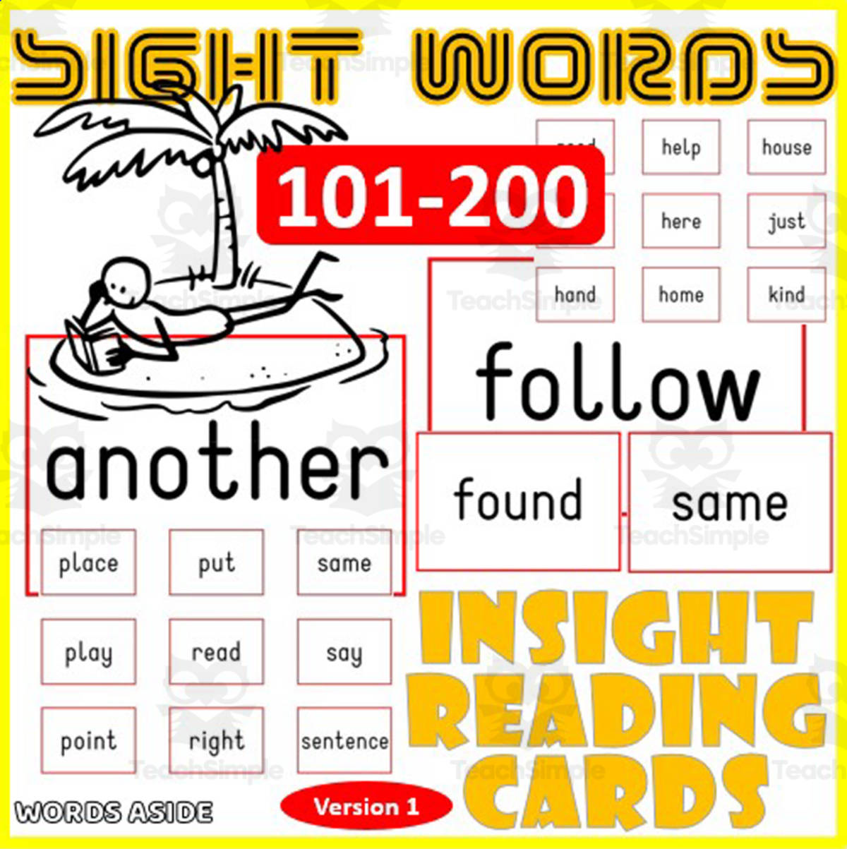 An educational teaching resource from WORDS ASIDE entitled Sight Words Flash Cards 101-200 version 1 downloadable at Teach Simple.