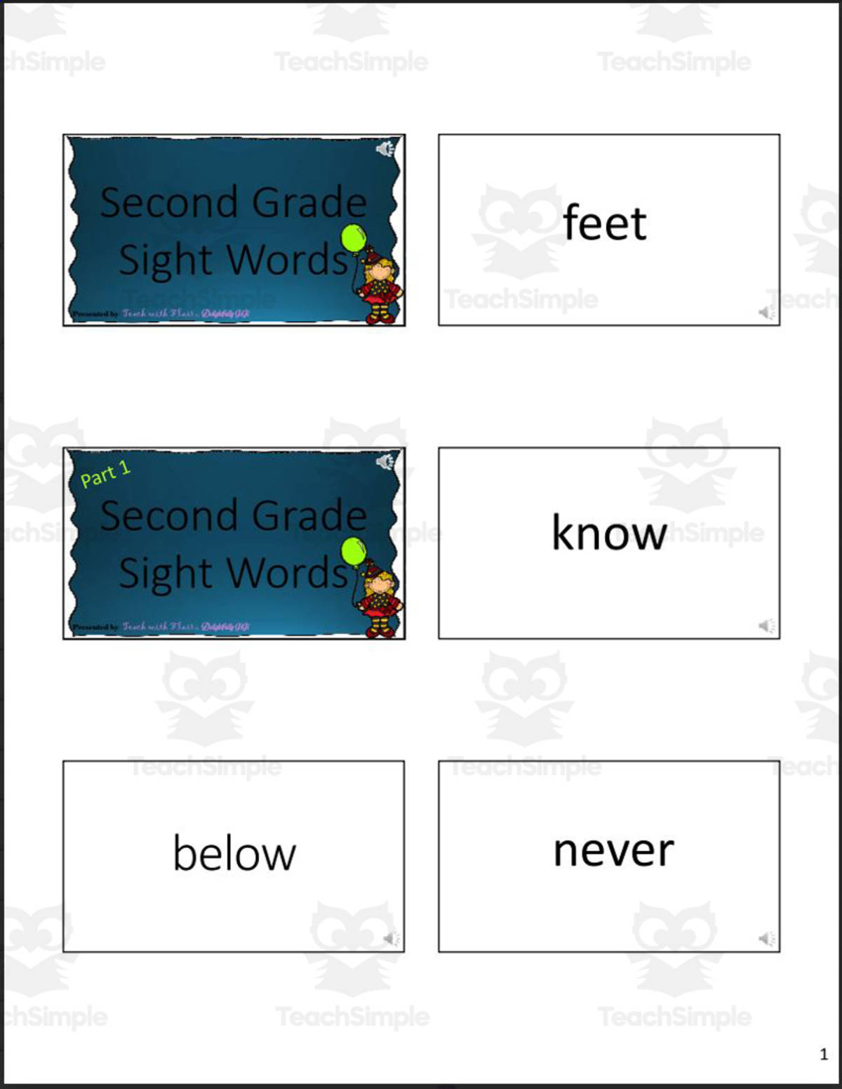 An educational teaching resource from FlairSquare Educational Resources entitled Sight Words for Second Graders downloadable at Teach Simple.