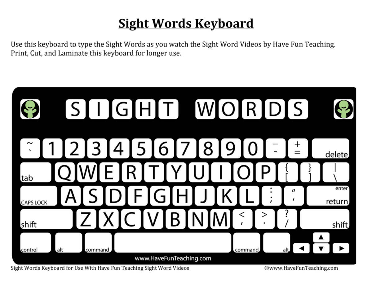 An educational teaching resource from Have Fun Teaching entitled Sight Words Keyboard Worksheet downloadable at Teach Simple.