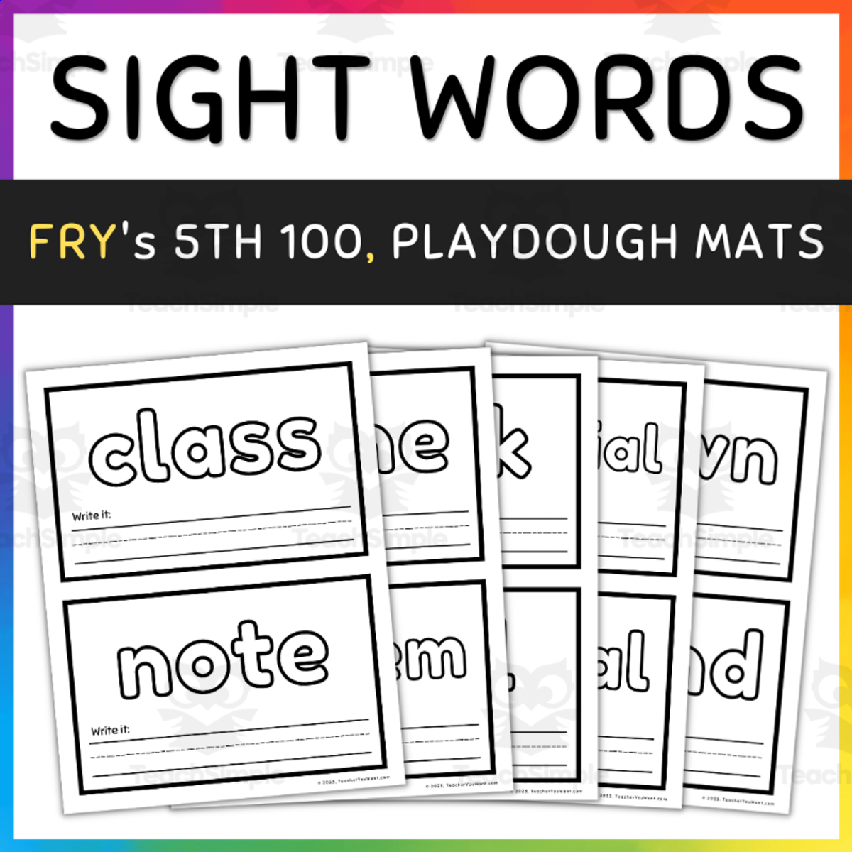 An educational teaching resource from TeacherYouWant entitled Sight Words Playdough Mat- Fry's 5th 100, Sight Words Practice & Activities downloadable at Teach Simple.