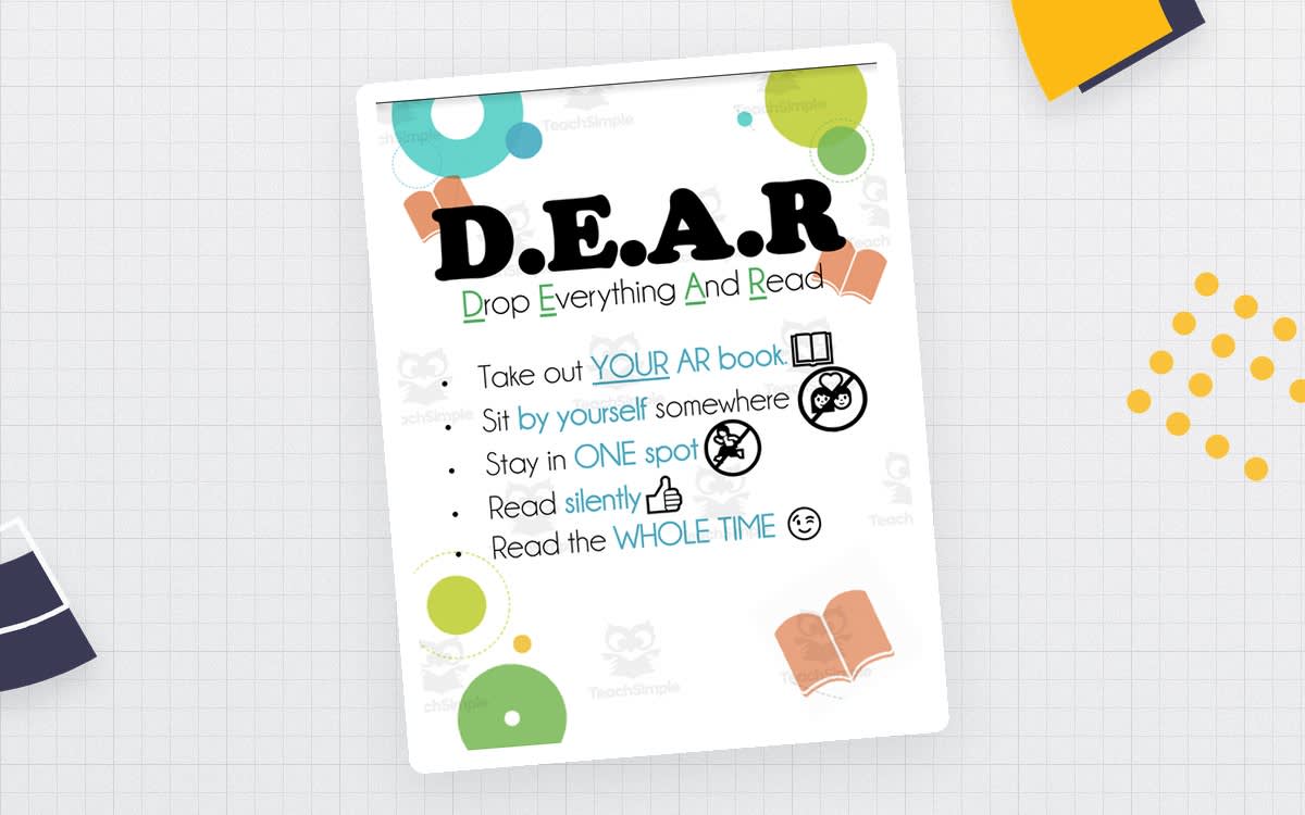 An educational teaching resource from The Language of Learning entitled Silent Reading D.E.A.R. Poster downloadable at Teach Simple.