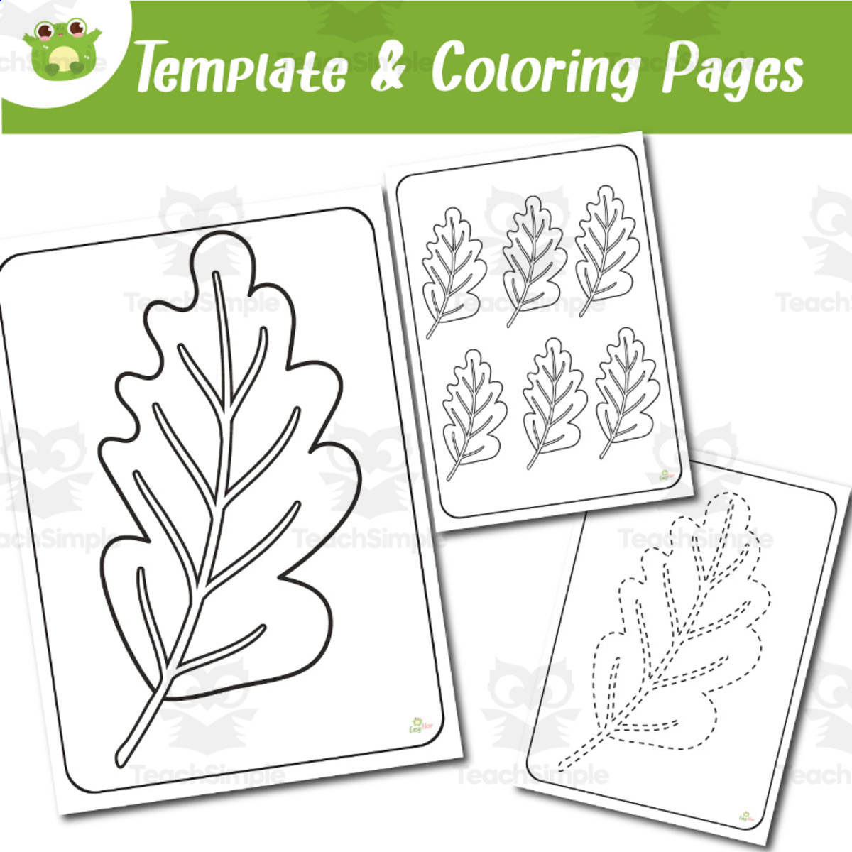 An educational teaching resource from EasyHop entitled Simple Leaf Coloring, Template & Tracing Pages | Nature Printable downloadable at Teach Simple.