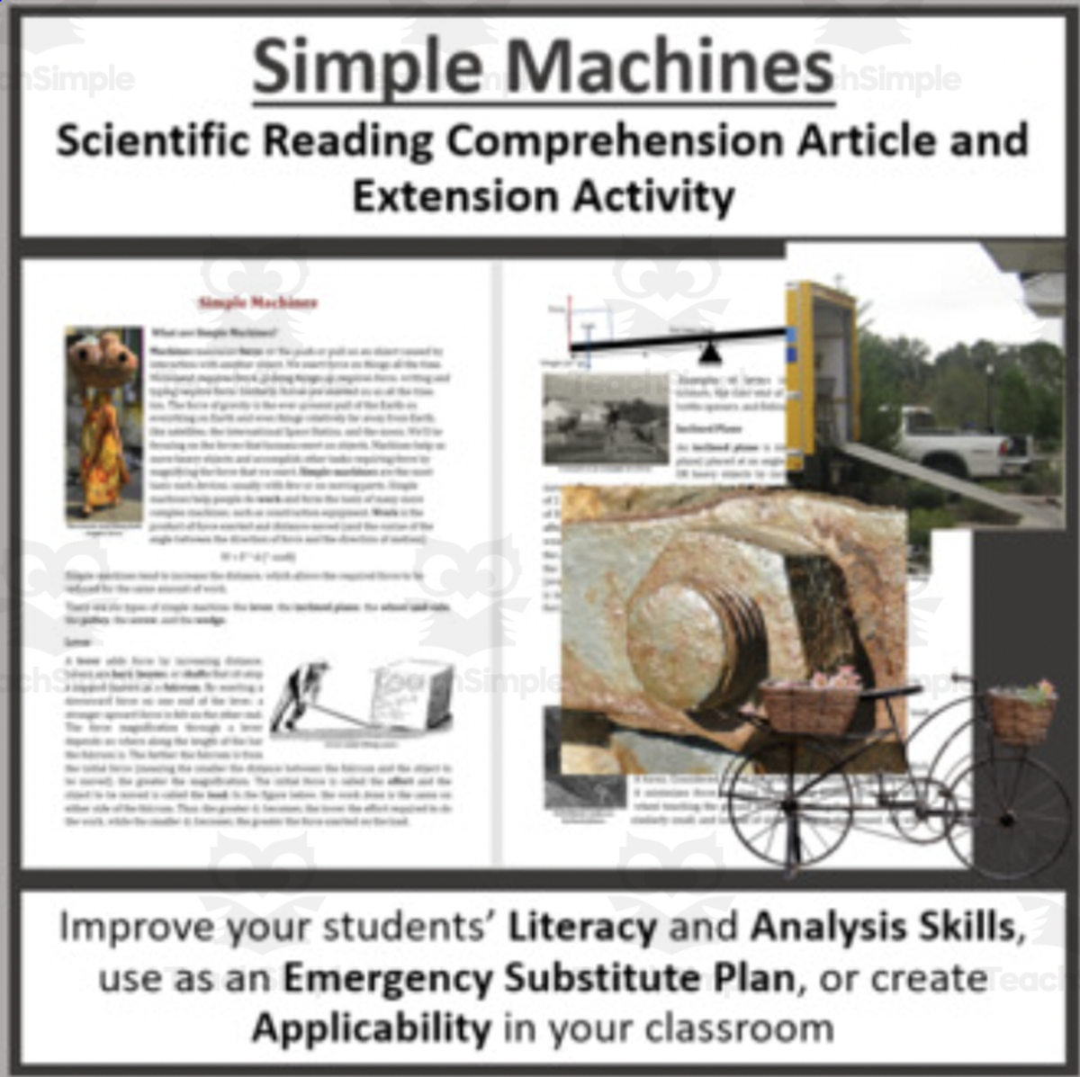 An educational teaching resource from Teach With Fergy entitled Simple Machines Reading Comprehension Article downloadable at Teach Simple.