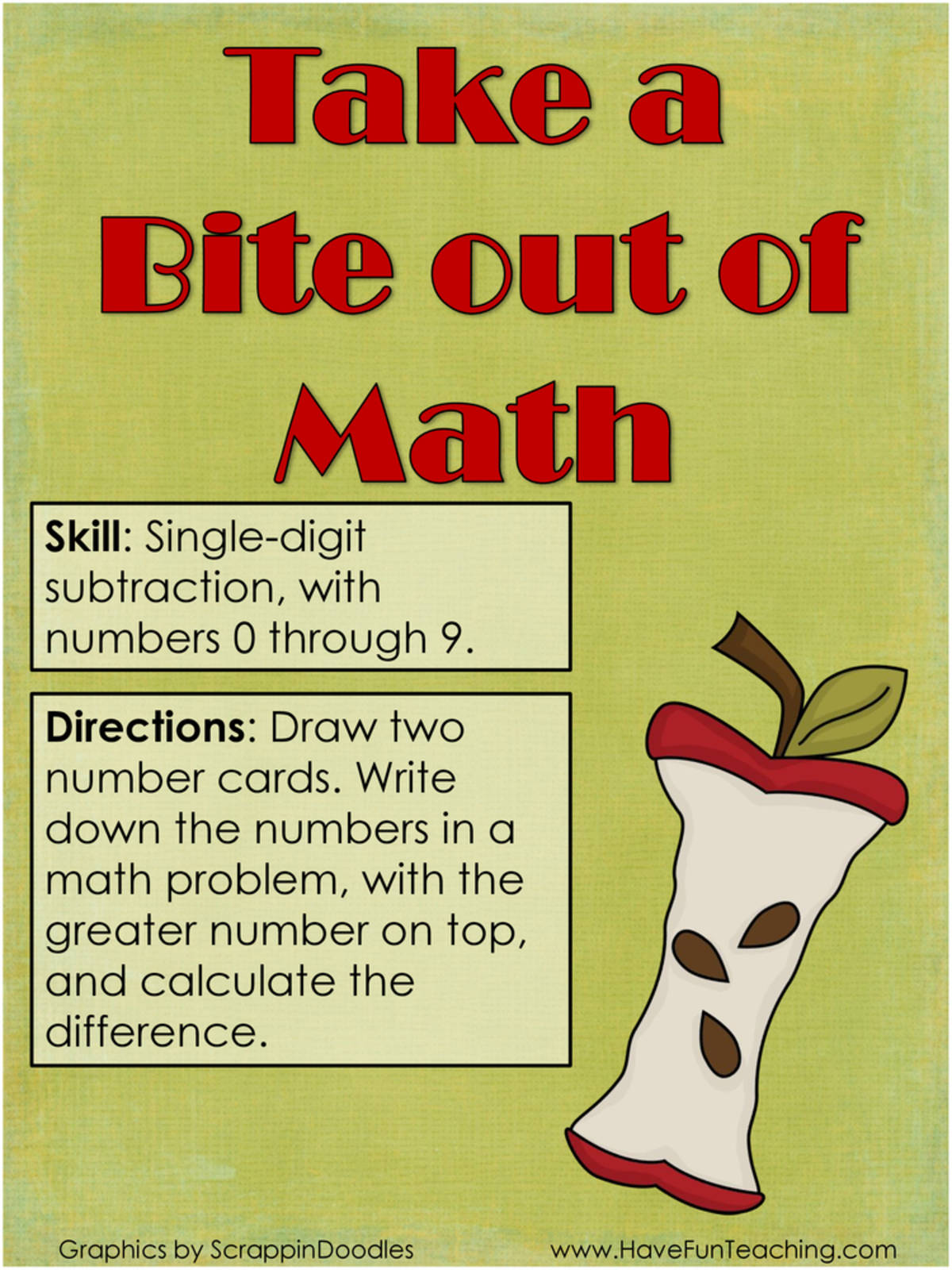 An educational teaching resource from Have Fun Teaching entitled Single Digit Subtraction Activity downloadable at Teach Simple.
