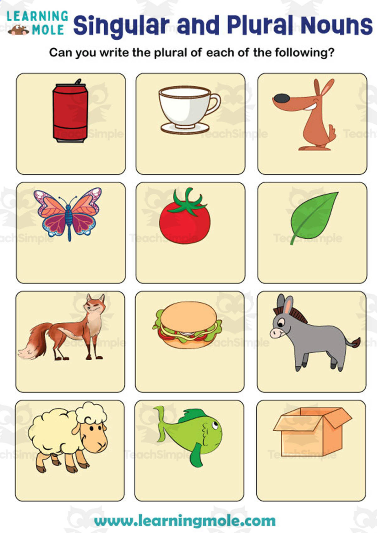 An educational teaching resource from Educational Voice entitled Singular and Plural Nouns Activity downloadable at Teach Simple.