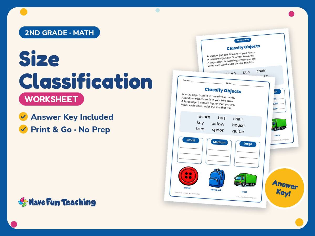Size Classification Worksheet – 2nd Grade Math Practice + Answer Key preview