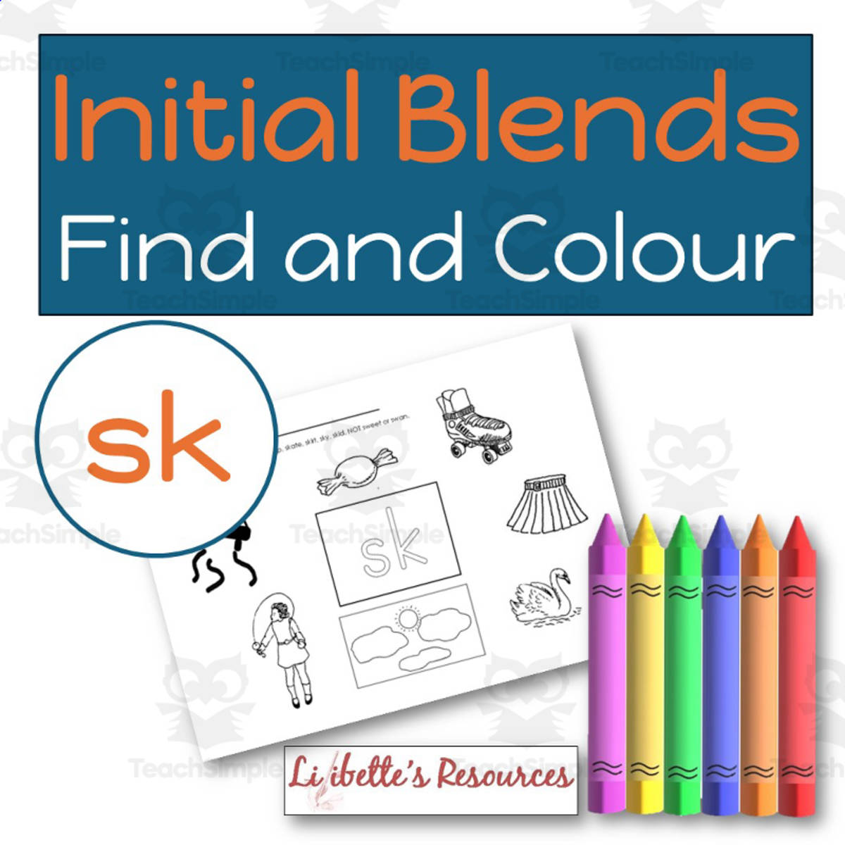 An educational teaching resource from Lilibette's Resources entitled SK Beginning Blends Worksheets / Phonemic Awareness Activities downloadable at Teach Simple.