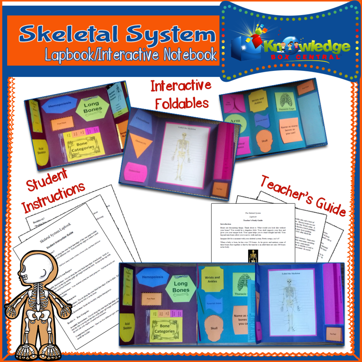 An educational teaching resource from Knowledge Box Central entitled Skeletal System Lapbook / Interactive Notebook - EBOOK downloadable at Teach Simple.