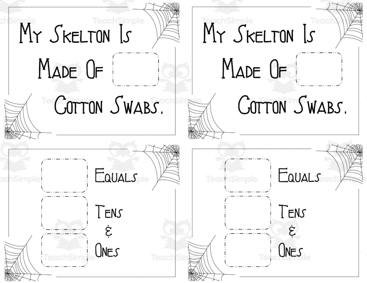 An educational teaching resource from Dixie Cup Worksheets entitled Skeleton Count downloadable at Teach Simple.