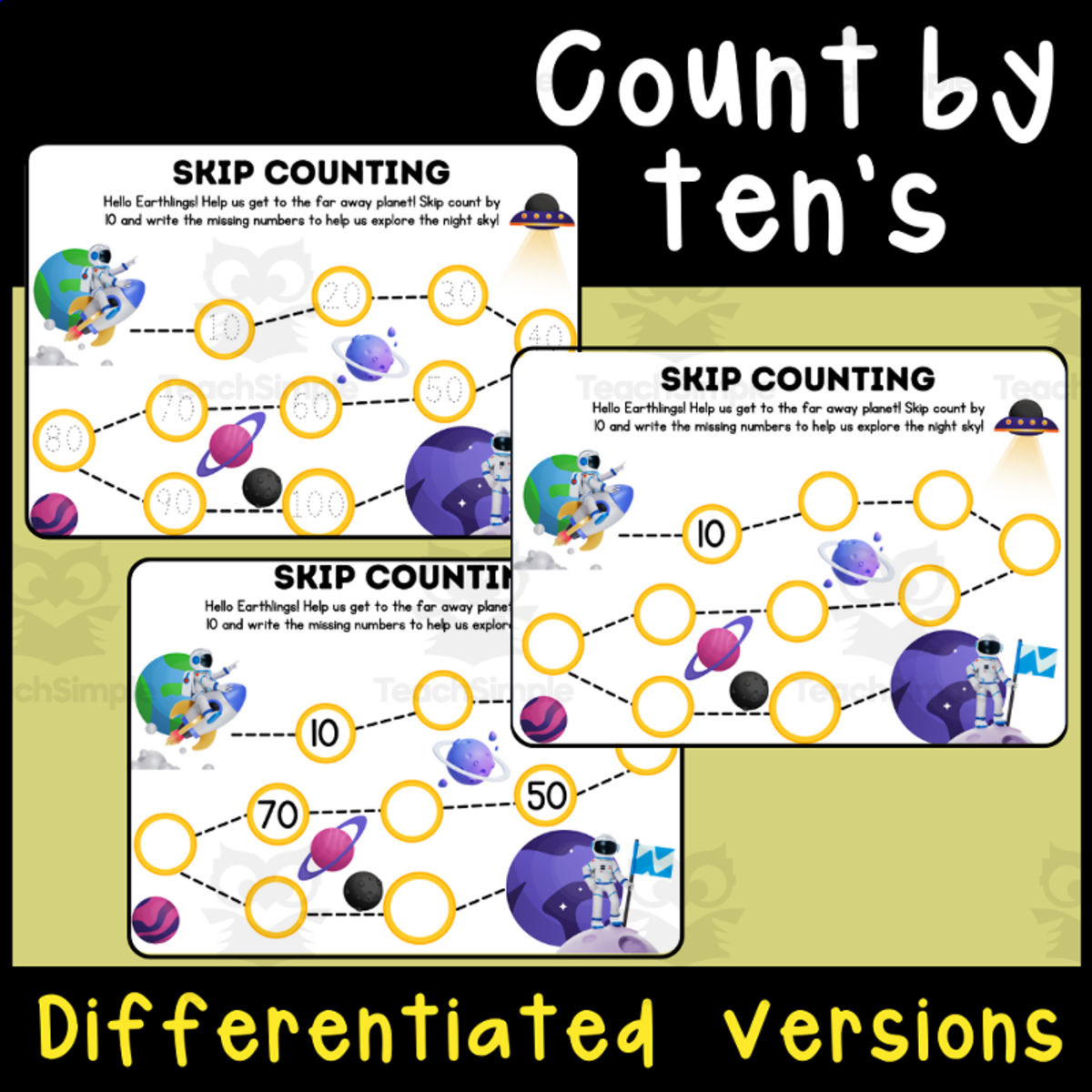 An educational teaching resource from Primary 206 Mix entitled Skip Count by 10's downloadable at Teach Simple.