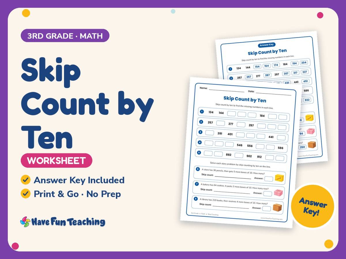 Skip Count by Ten Worksheet – 3rd Grade Patterns & Skip Counting preview