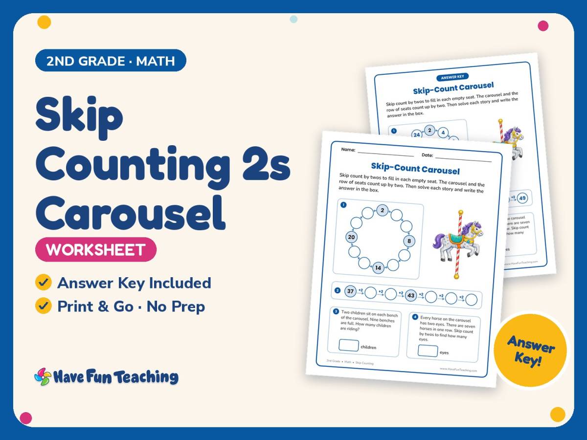 Skip Counting 2s Carousel Worksheet – 2nd Grade Math Practice preview