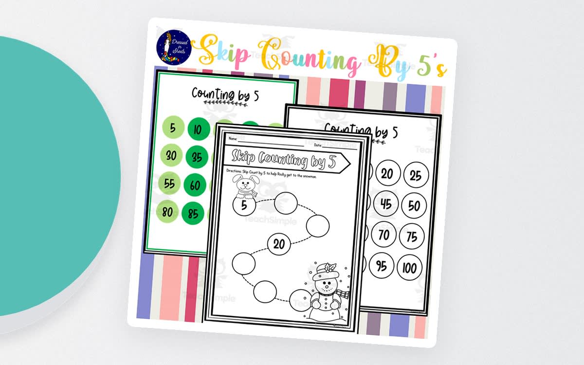 An educational teaching resource from Soumara Siddiqui entitled Skip Counting by 5 Worksheets downloadable at Teach Simple.