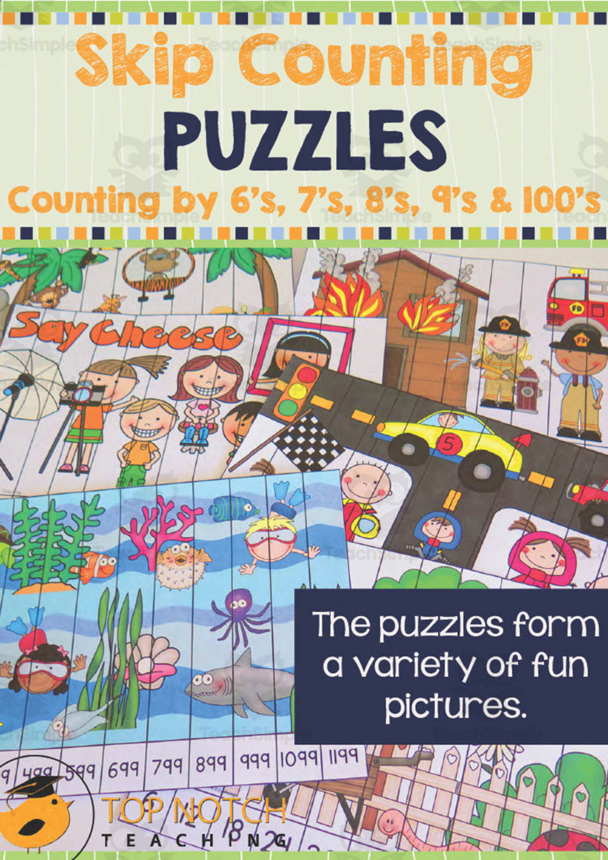 An educational teaching resource from Top Notch Teaching entitled Skip Counting Puzzles - Set 2 downloadable at Teach Simple.