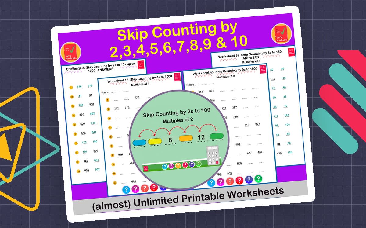An educational teaching resource from Jeff's Notebooks entitled Skip Counting with 2s, 3s ...... all the way to 10s downloadable at Teach Simple.