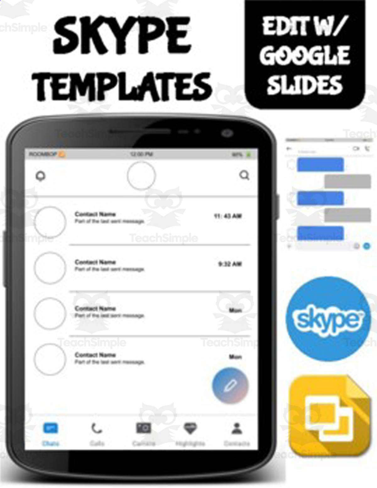 An educational teaching resource from Roombop entitled Skype Template (Editable on Google Slides) downloadable at Teach Simple.