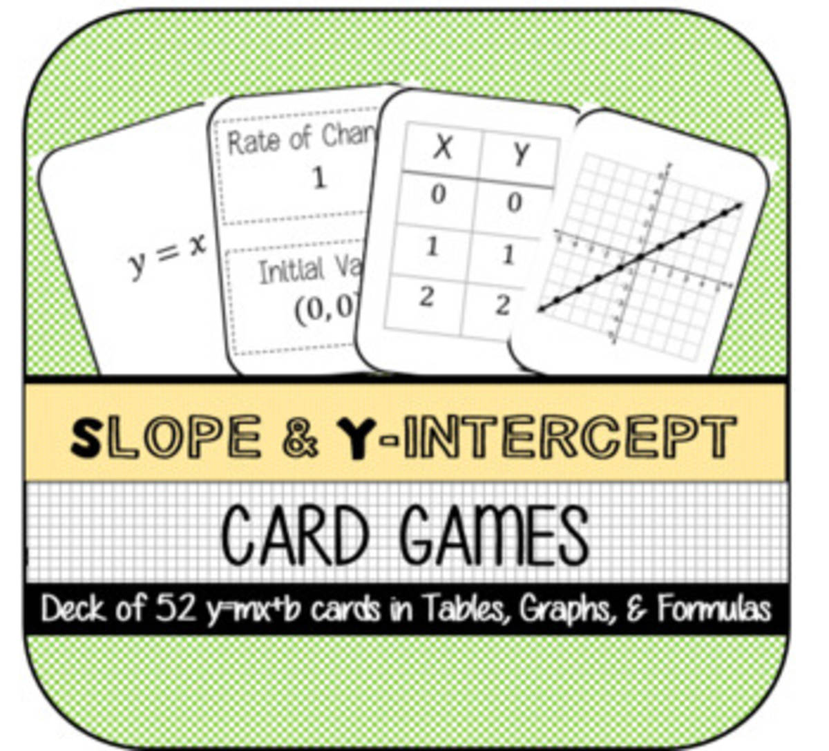 An educational teaching resource from The Math Cafe entitled Slope-Intercept Form CARD GAMES downloadable at Teach Simple.