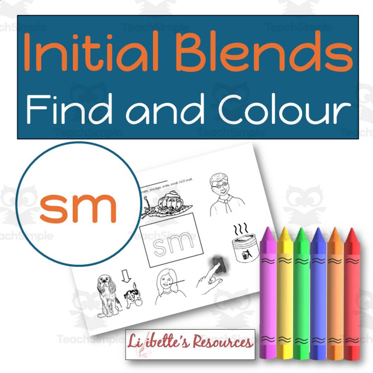 An educational teaching resource from Lilibette's Resources entitled SM Blend Find and Colour Phonics Worksheet to Develop Phonemic downloadable at Teach Simple.