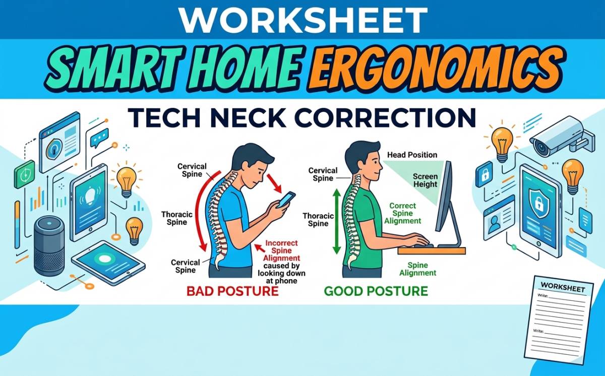An educational teaching resource from Creative Book Store entitled Smart Home Ergonomics & Tech Neck Correction downloadable at Teach Simple.