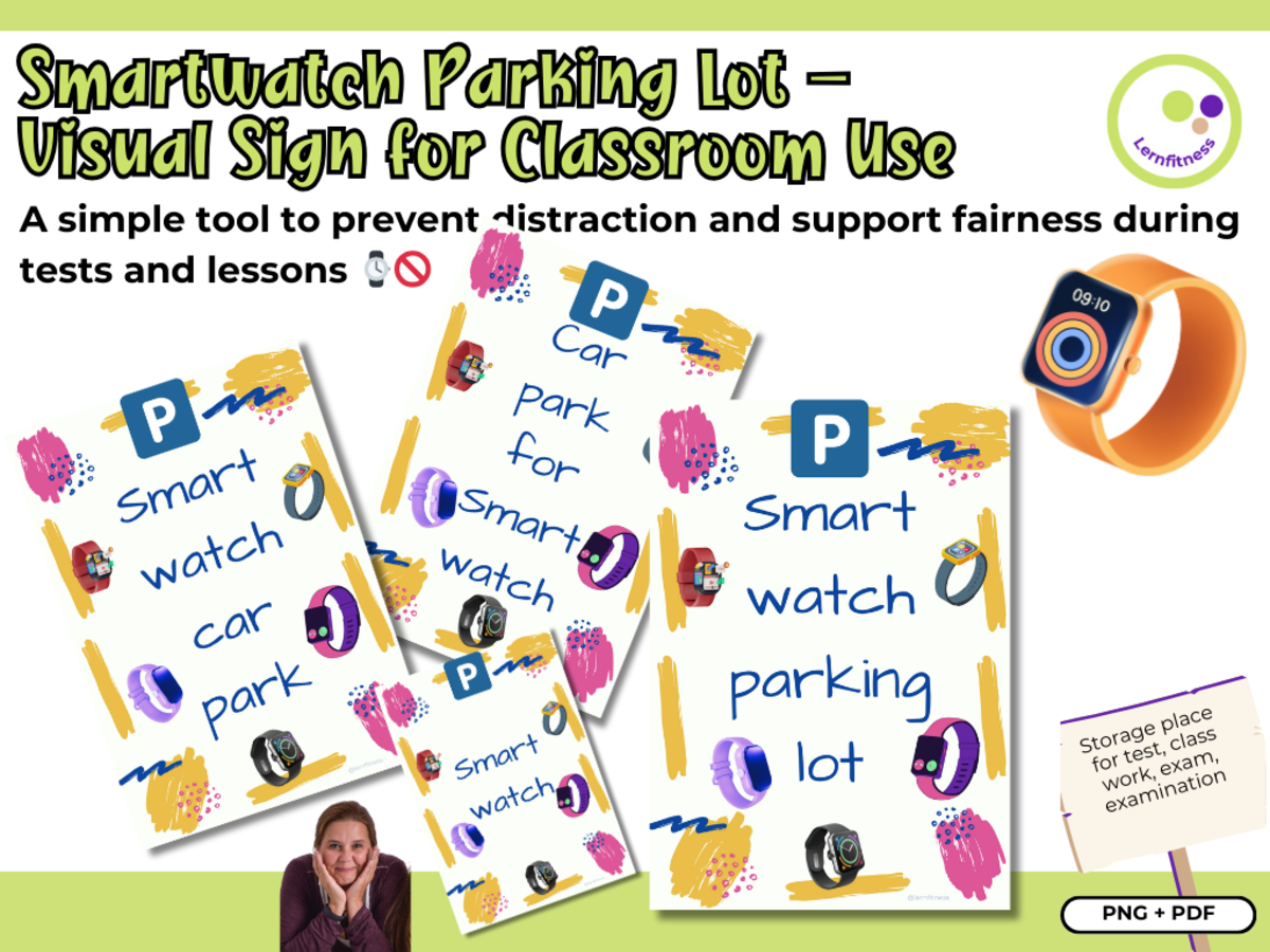 An educational teaching resource from Lernfitness entitled Smartwatch Parking Lot – Visual Sign for Classroom Use downloadable at Teach Simple.