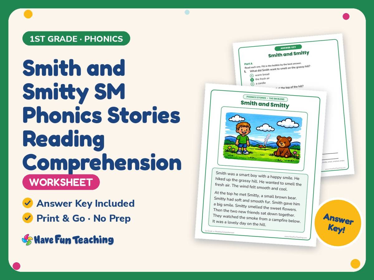 Smith and Smitty SM Phonics Stories Reading Worksheet – 1st Grade preview