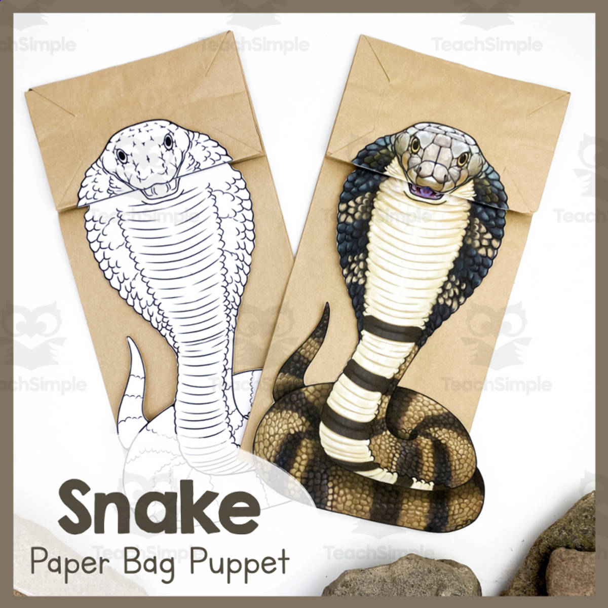 An educational teaching resource from Simply Schoolgirl entitled Snake | Paper Bag Puppet | Printable Craft downloadable at Teach Simple.