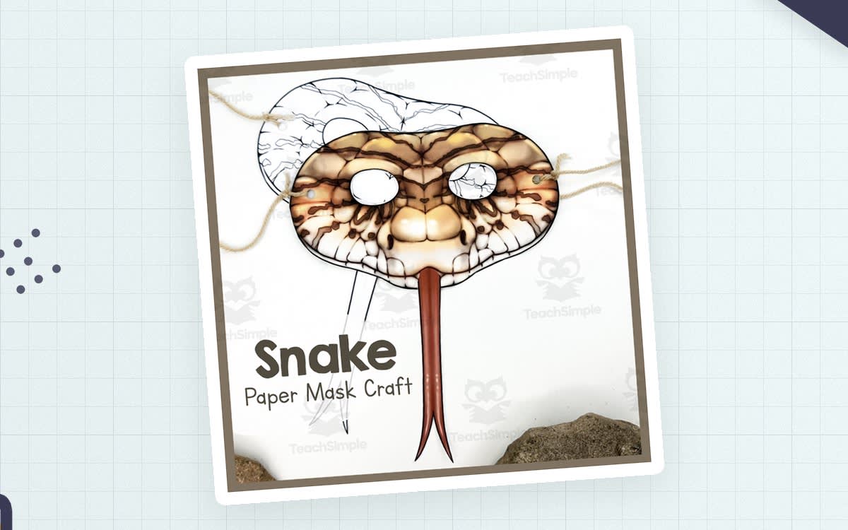 An educational teaching resource from Simply Schoolgirl entitled Snake | Paper Mask | Printable Craft downloadable at Teach Simple.